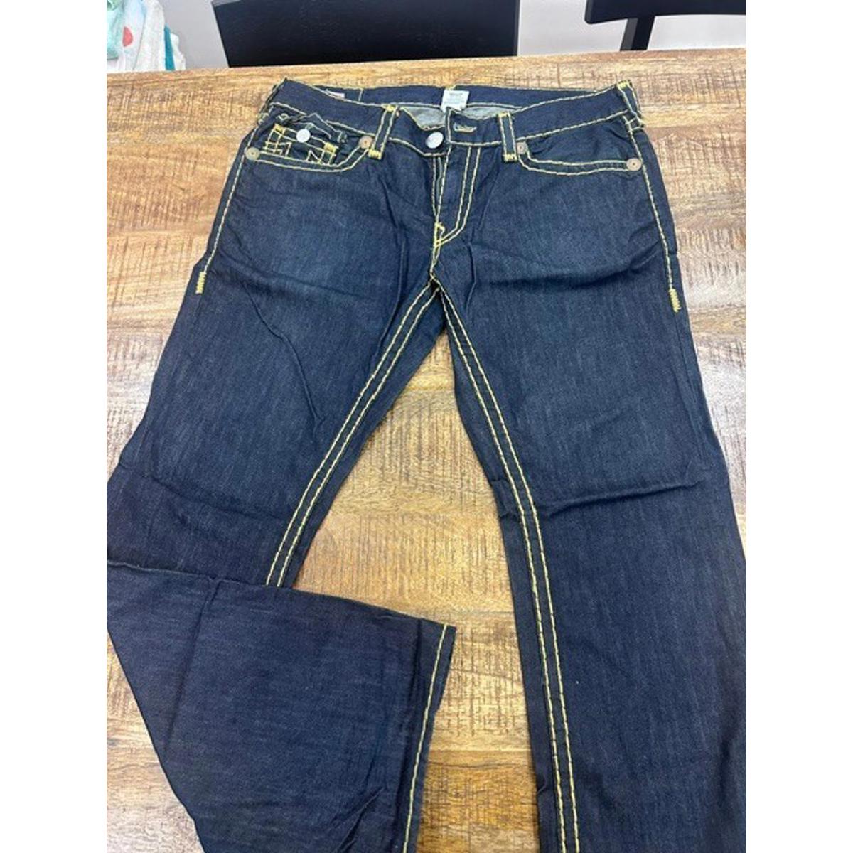 True Religion Ricky Super T, Dark Wash Thick Yellow Stitch